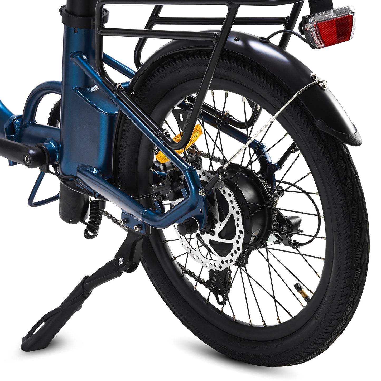 Hygge-Virum-Step-Foldable-Blue-rear-wheel-with-disc-breaks-and-kickstand