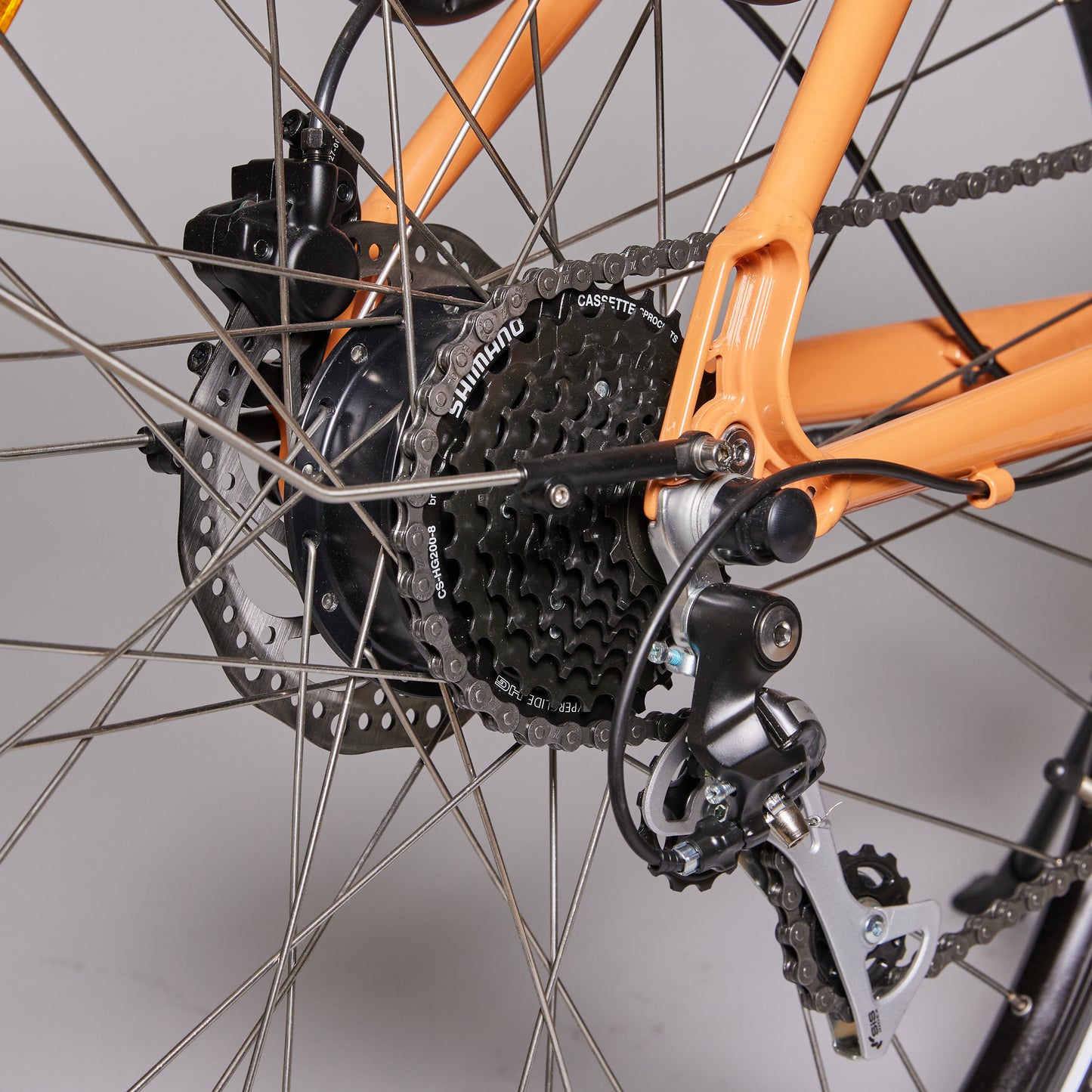 Juicy-Roller-Apricot-Colour-frame-Rear-wheel-and-derailleur